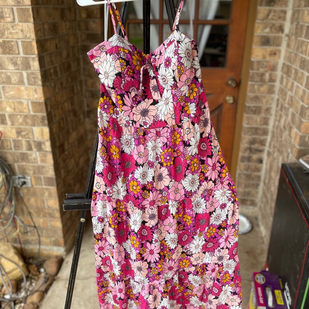 Floral Pink and White Sundress LARGE NWOT